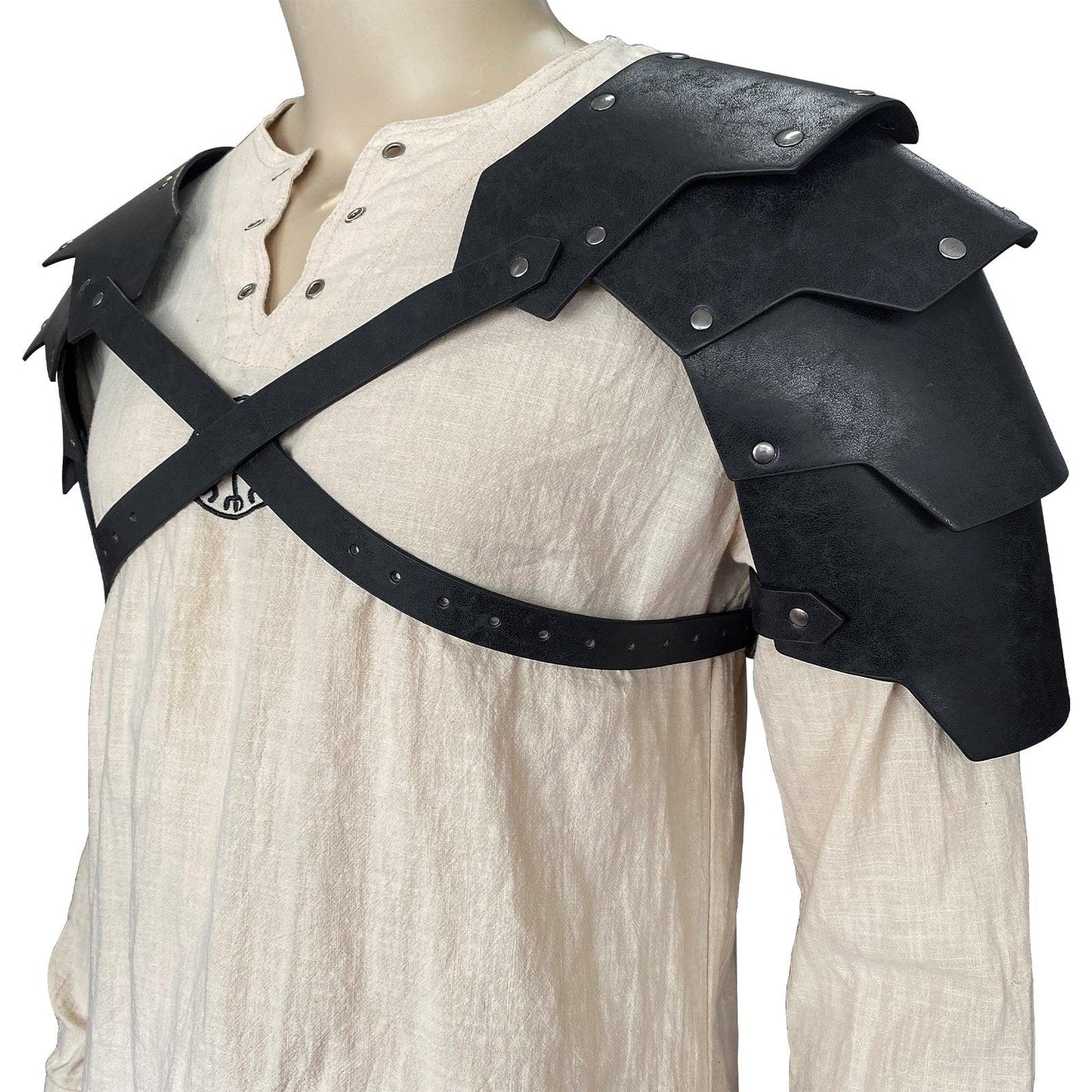 HiiFeuer Medieval Faux Leather Double Pauldron, Vintage Mercenary Knight Shoulder Armor for LARP/Cosplay Ren Faire