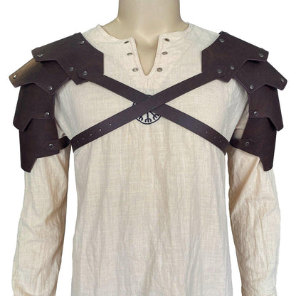 HiiFeuer Medieval Faux Leather Double Pauldron, Vintage Mercenary Knight Shoulder Armor for LARP/Cosplay Ren Faire