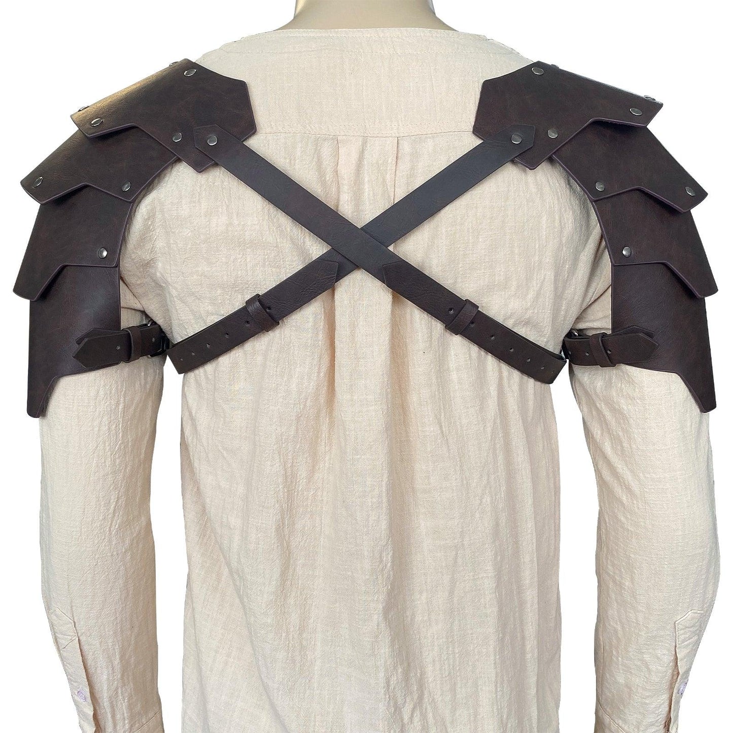 HiiFeuer Medieval Faux Leather Double Pauldron, Vintage Mercenary Knight Shoulder Armor for LARP/Cosplay Ren Faire