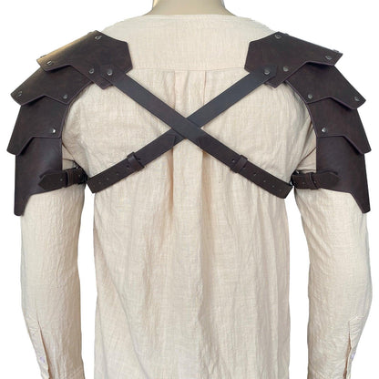 HiiFeuer Medieval Faux Leather Double Pauldron, Vintage Mercenary Knight Shoulder Armor for LARP/Cosplay Ren Faire