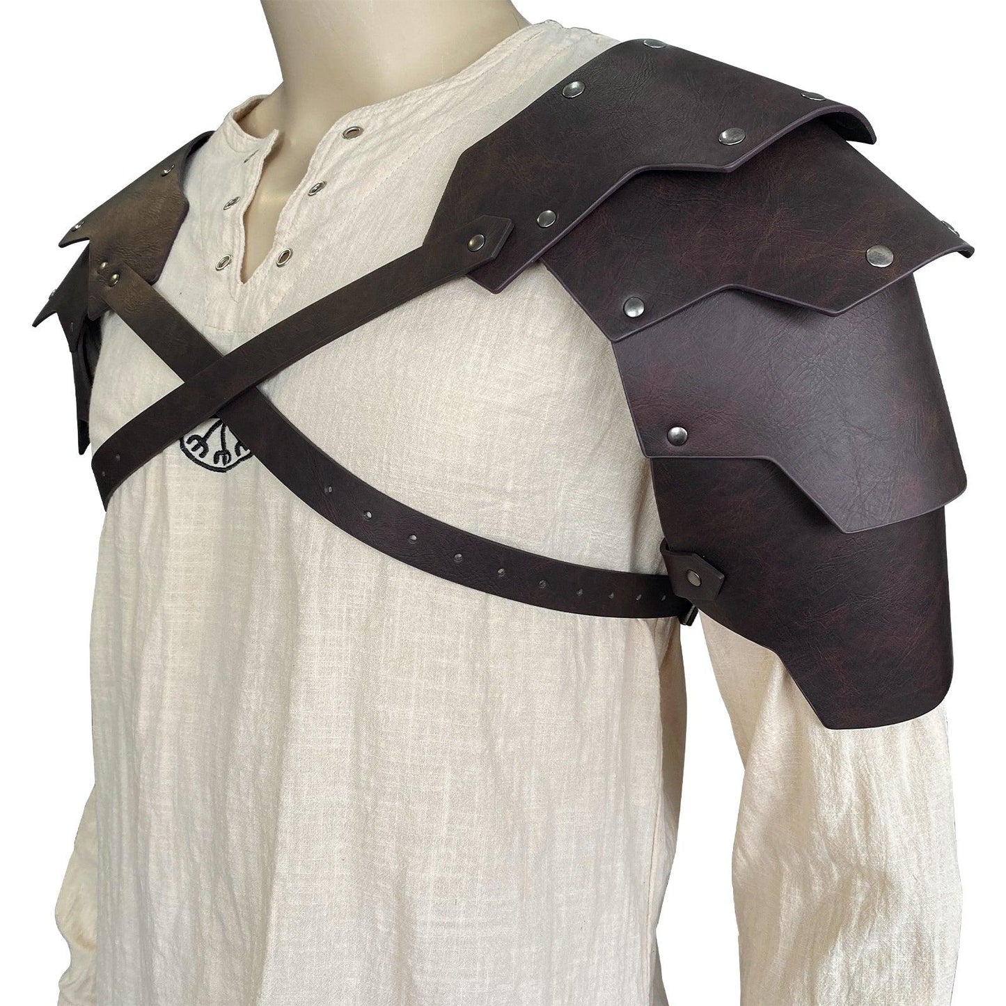 HiiFeuer Medieval Faux Leather Double Pauldron, Vintage Mercenary Knight Shoulder Armor for LARP/Cosplay Ren Faire