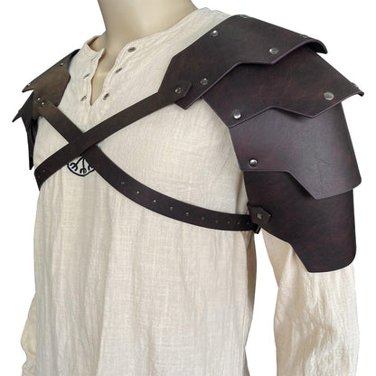 HiiFeuer Medieval Faux Leather Double Pauldron, Vintage Mercenary Knight Shoulder Armor for LARP/Cosplay Ren Faire
