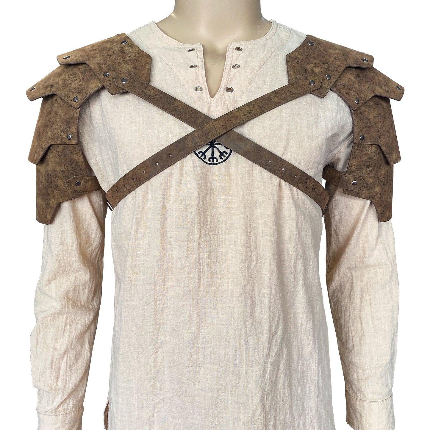 HiiFeuer Medieval Faux Leather Double Pauldron, Vintage Mercenary Knight Shoulder Armor for LARP/Cosplay Ren Faire