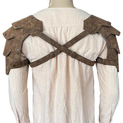 HiiFeuer Medieval Faux Leather Double Pauldron, Vintage Mercenary Knight Shoulder Armor for LARP/Cosplay Ren Faire