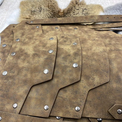 HiiFeuer Medieval Faux Leather Double Pauldron, Vintage Mercenary Knight Shoulder Armor for LARP/Cosplay Ren Faire