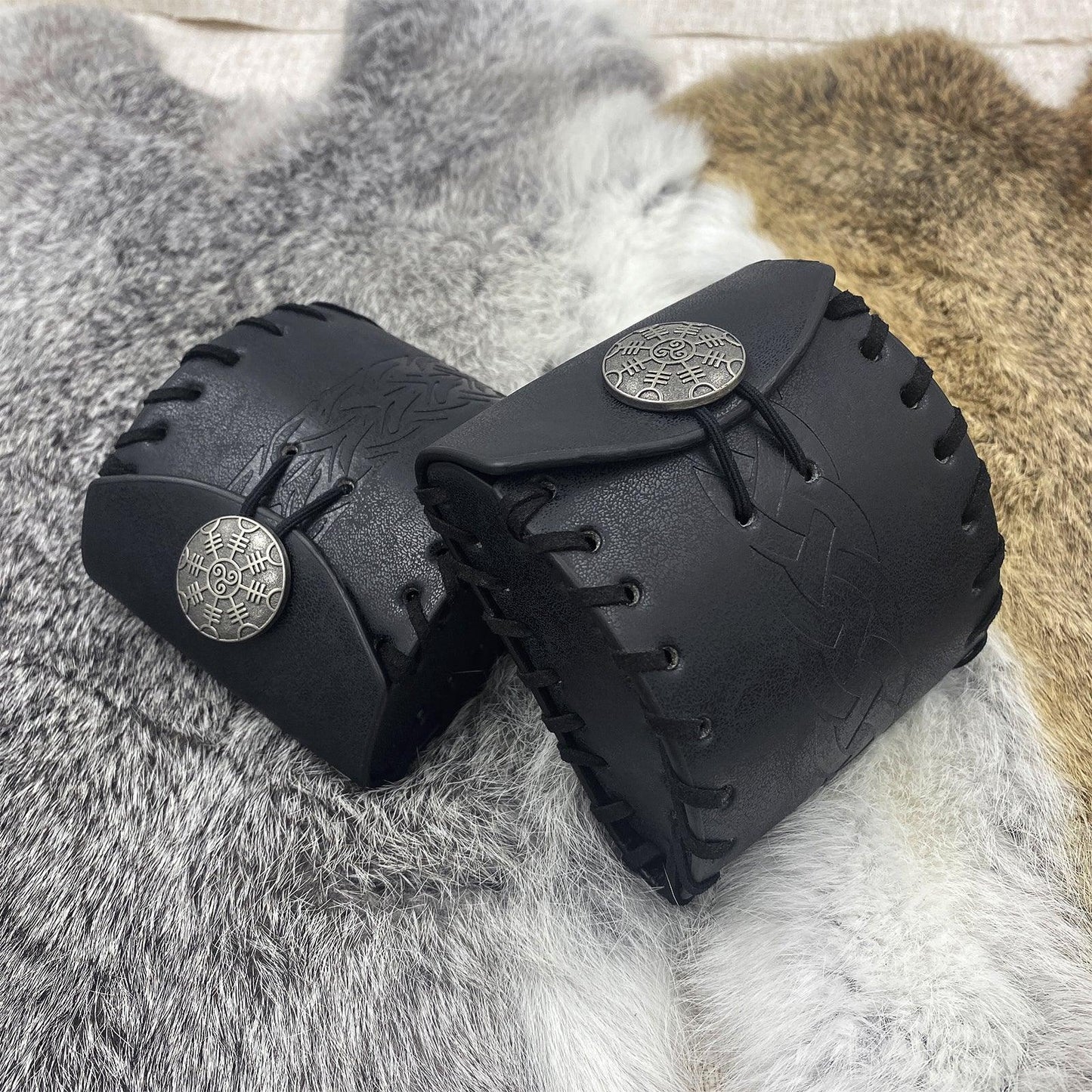 HiiFeuer Medieval Faux Leather Mini Belt Bag, Portable Renaissance Belt Pouch, Nordic Coin Purse Dice Bag for LARP Ren Faire
