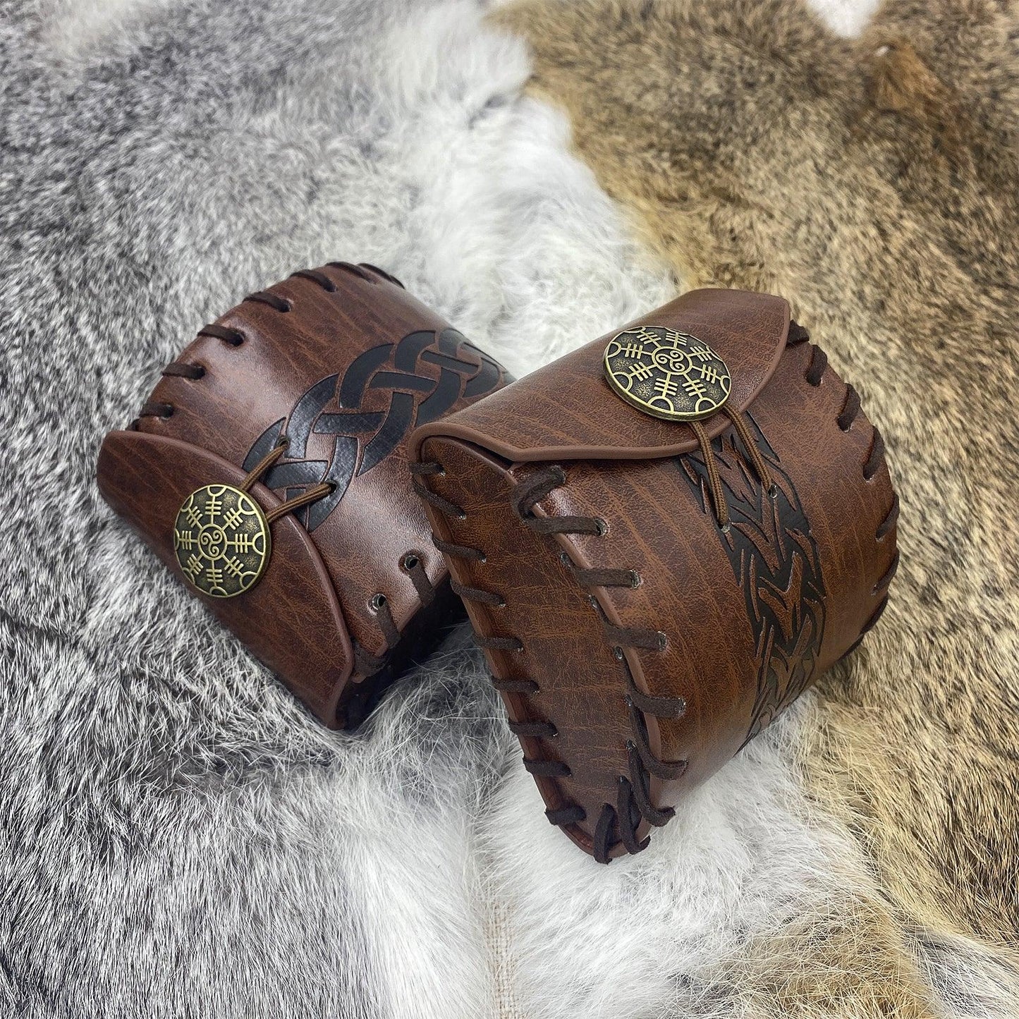 HiiFeuer Medieval Faux Leather Mini Belt Bag, Portable Renaissance Belt Pouch, Nordic Coin Purse Dice Bag for LARP Ren Faire
