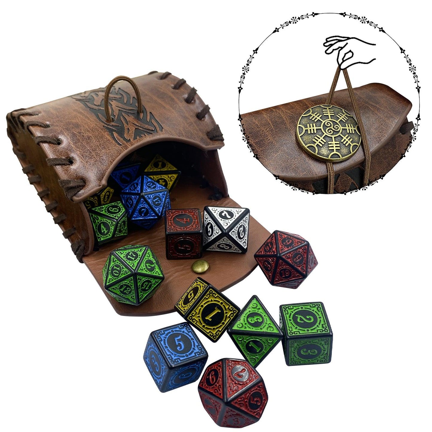 HiiFeuer Medieval Faux Leather Mini Belt Bag, Portable Renaissance Belt Pouch, Nordic Coin Purse Dice Bag for LARP Ren Faire