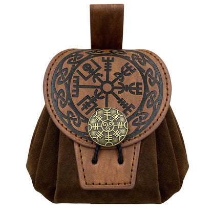 HiiFeuer Medieval Embossed Faux Leather Belt Pouch, Retro Renaissance Portable Belt Bag Coin Purse Dice Bag for LARP Ren Faire