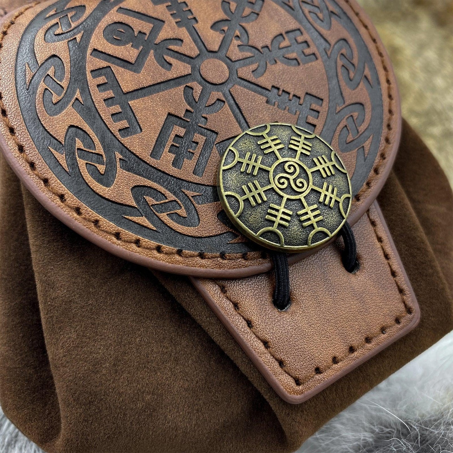 HiiFeuer Medieval Embossed Faux Leather Belt Pouch, Retro Renaissance Portable Belt Bag Coin Purse Dice Bag for LARP Ren Faire