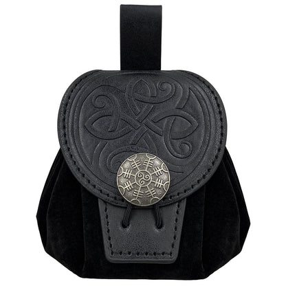 HiiFeuer Medieval Embossed Faux Leather Belt Pouch, Retro Renaissance Portable Belt Bag Coin Purse Dice Bag for LARP Ren Faire
