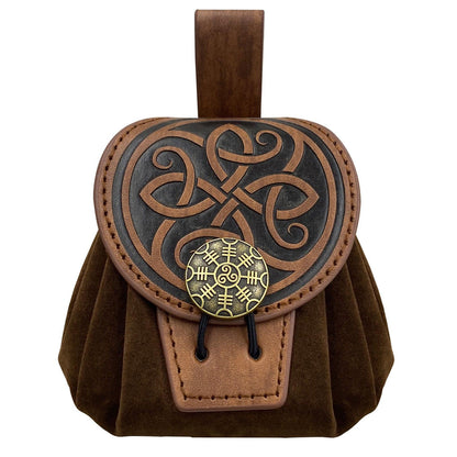HiiFeuer Medieval Embossed Faux Leather Belt Pouch, Retro Renaissance Portable Belt Bag Coin Purse Dice Bag for LARP Ren Faire