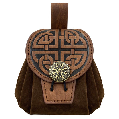 HiiFeuer Medieval Embossed Faux Leather Belt Pouch, Retro Renaissance Portable Belt Bag Coin Purse Dice Bag for LARP Ren Faire