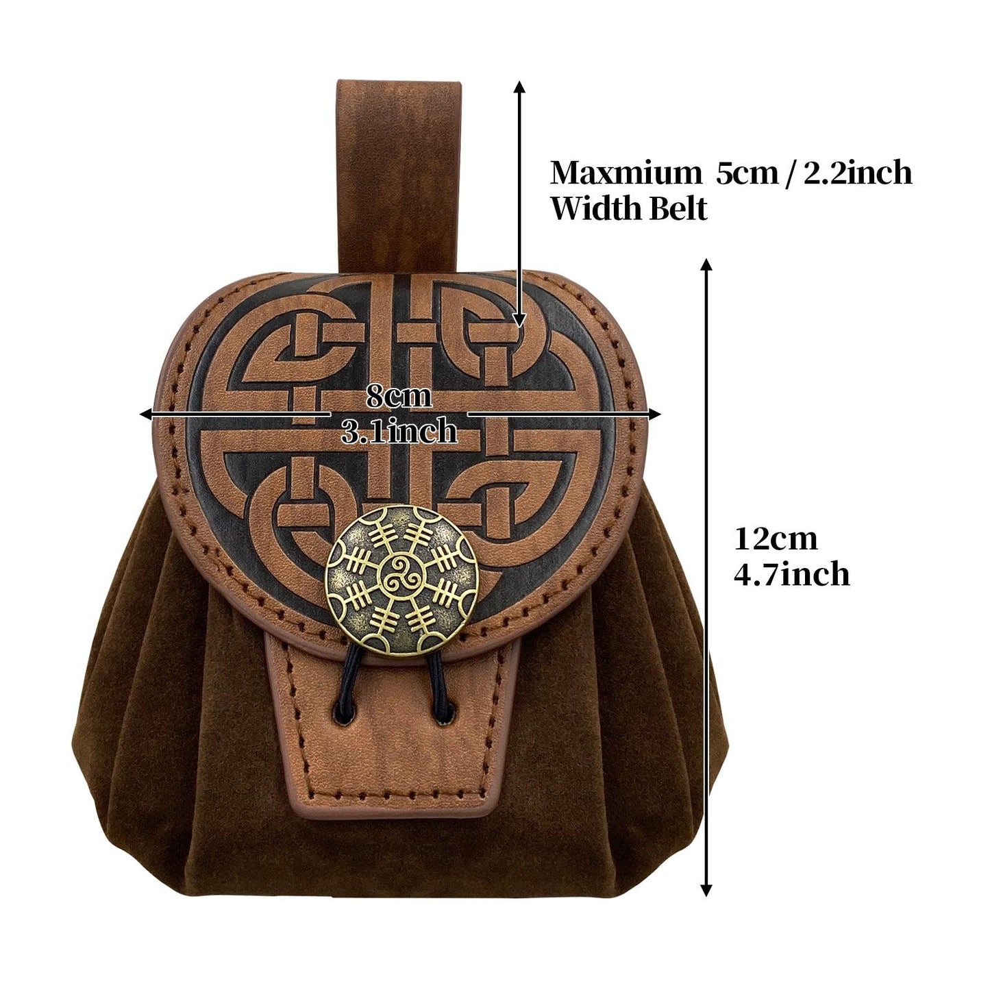 HiiFeuer Medieval Embossed Faux Leather Belt Pouch, Retro Renaissance Portable Belt Bag Coin Purse Dice Bag for LARP Ren Faire