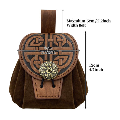 HiiFeuer Medieval Embossed Faux Leather Belt Pouch, Retro Renaissance Portable Belt Bag Coin Purse Dice Bag for LARP Ren Faire