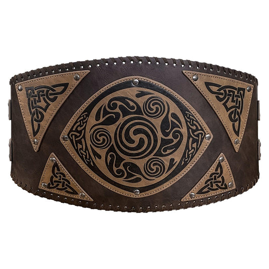 HiiFeuer Viking Embossed Faux Leather Waist Armor, Vintage Nordic Wide Belt, Medieval Mercenary Knight Corset Belt for LARP