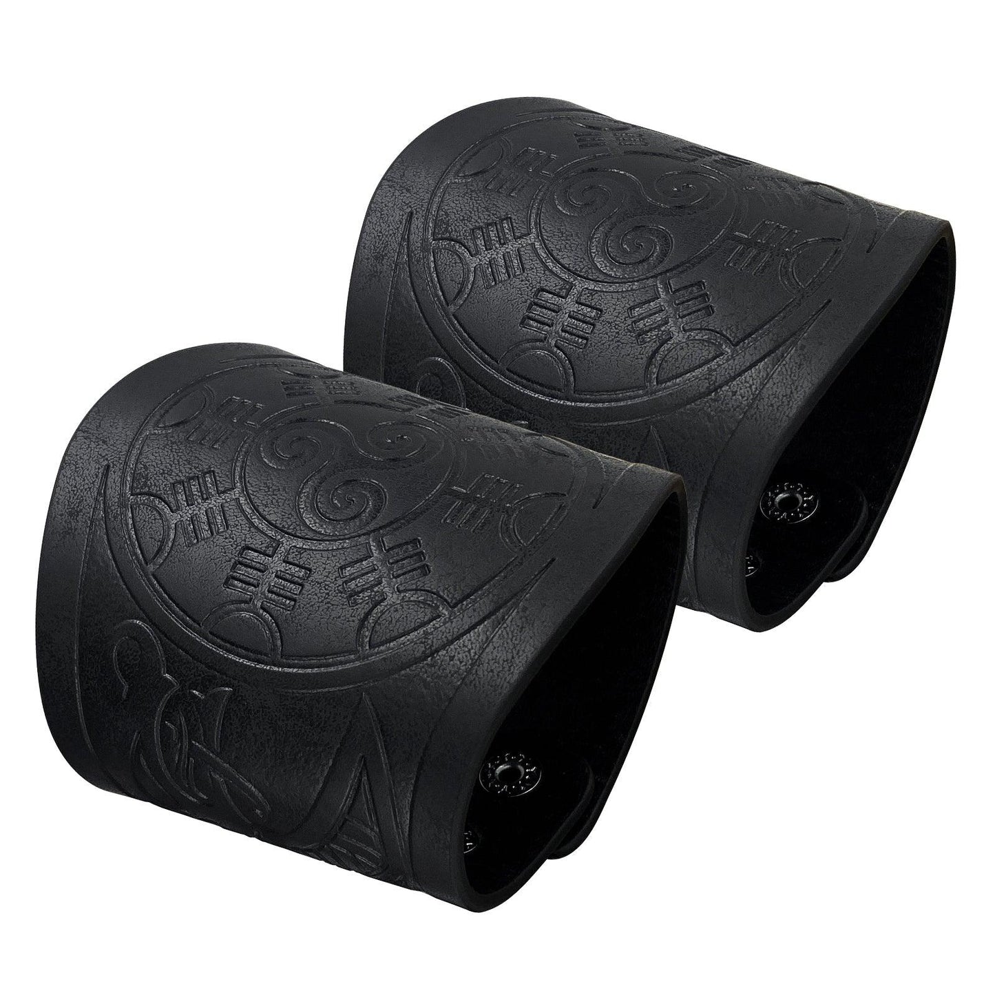 HiiFeuer 2 PCS Viking Embossed Faux Leather Cuff Bracelet, Norse Retro Wristband, Nordic Mjolnir Vegvisir Pattern Cuff Bangle Bracelet