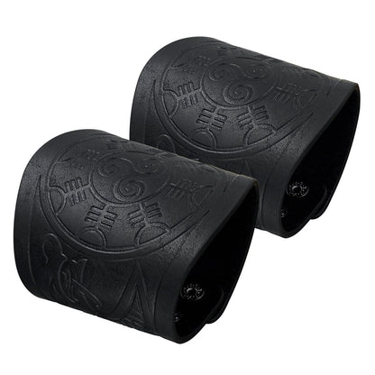 HiiFeuer 2 PCS Viking Embossed Faux Leather Cuff Bracelet, Norse Retro Wristband, Nordic Mjolnir Vegvisir Pattern Cuff Bangle Bracelet