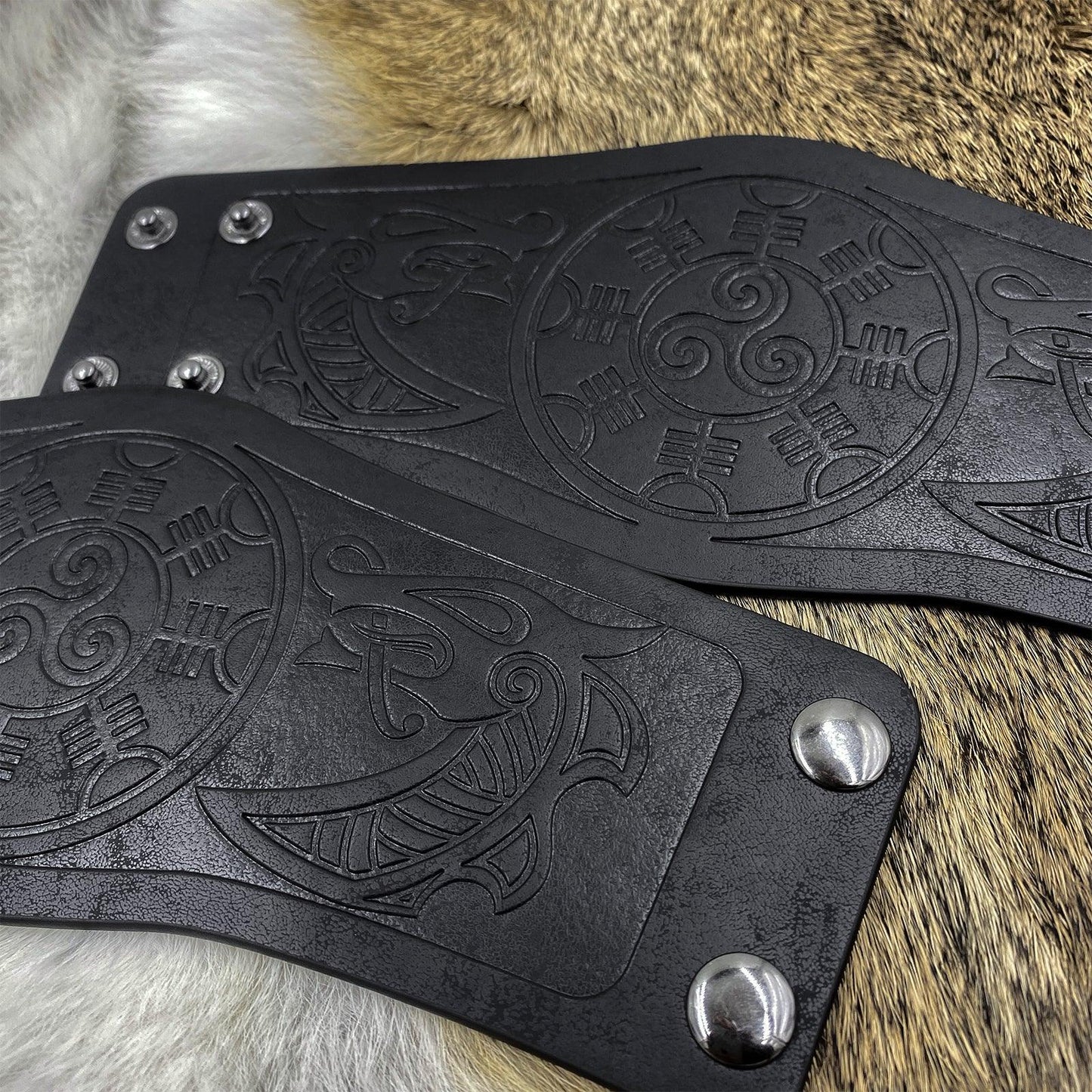 HiiFeuer 2 PCS Viking Embossed Faux Leather Cuff Bracelet, Norse Retro Wristband, Nordic Mjolnir Vegvisir Pattern Cuff Bangle Bracelet