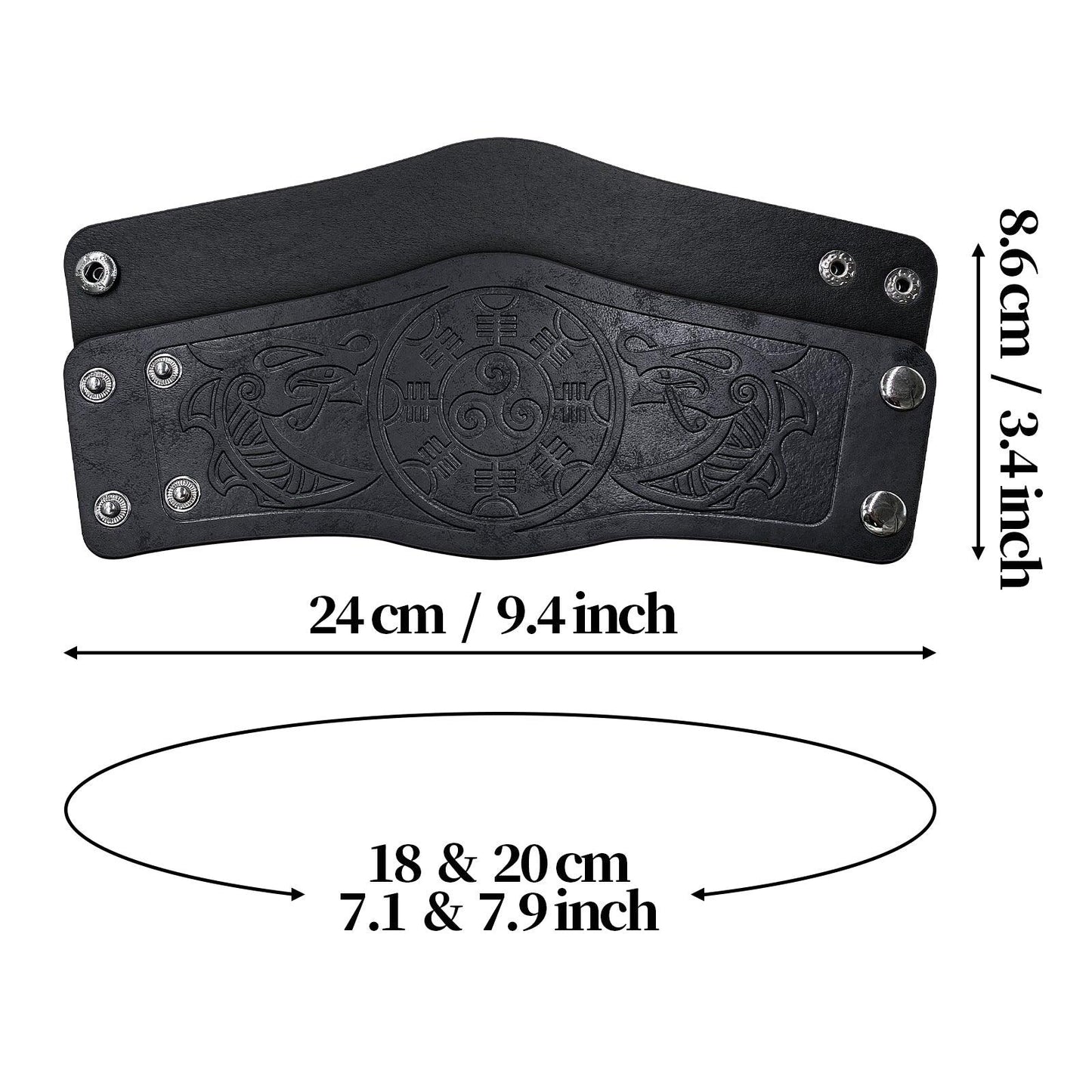 HiiFeuer 2 PCS Viking Embossed Faux Leather Cuff Bracelet, Norse Retro Wristband, Nordic Mjolnir Vegvisir Pattern Cuff Bangle Bracelet