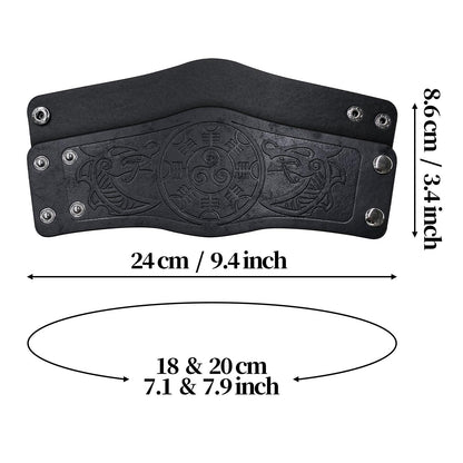 HiiFeuer 2 PCS Viking Embossed Faux Leather Cuff Bracelet, Norse Retro Wristband, Nordic Mjolnir Vegvisir Pattern Cuff Bangle Bracelet