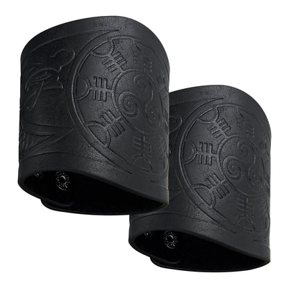 HiiFeuer 2 PCS Viking Embossed Faux Leather Cuff Bracelet, Norse Retro Wristband, Nordic Mjolnir Vegvisir Pattern Cuff Bangle Bracelet