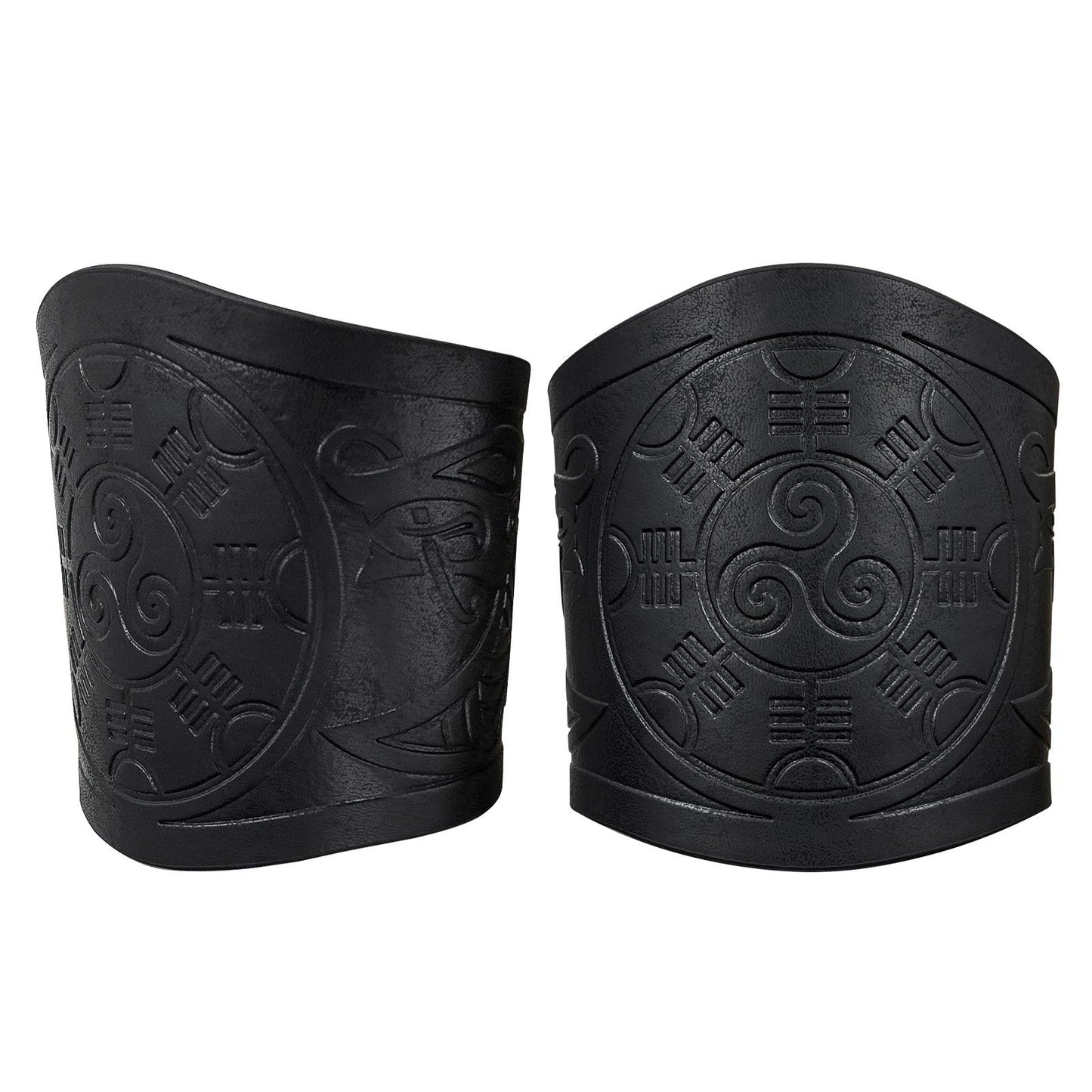 HiiFeuer 2 PCS Viking Embossed Faux Leather Cuff Bracelet, Norse Retro Wristband, Nordic Mjolnir Vegvisir Pattern Cuff Bangle Bracelet