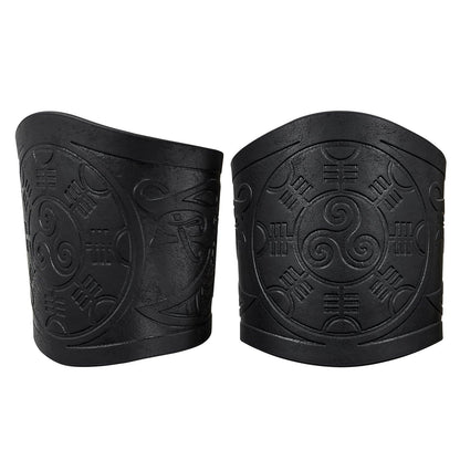 HiiFeuer 2 PCS Viking Embossed Faux Leather Cuff Bracelet, Norse Retro Wristband, Nordic Mjolnir Vegvisir Pattern Cuff Bangle Bracelet
