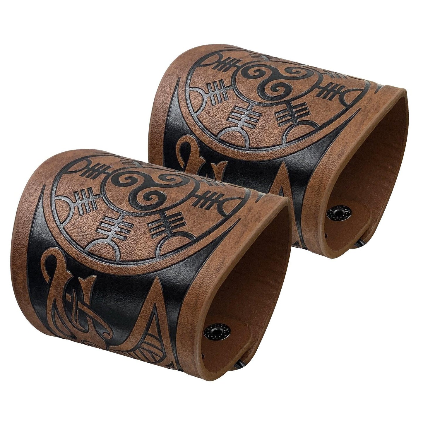 HiiFeuer 2 PCS Viking Embossed Faux Leather Cuff Bracelet, Norse Retro Wristband, Nordic Mjolnir Vegvisir Pattern Cuff Bangle Bracelet