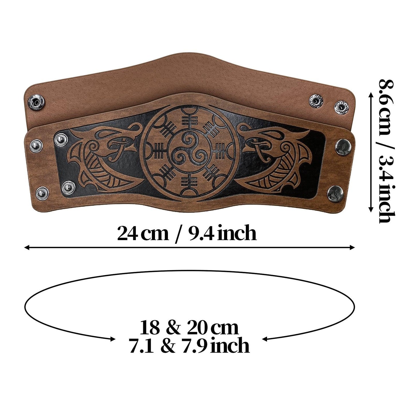 HiiFeuer 2 PCS Viking Embossed Faux Leather Cuff Bracelet, Norse Retro Wristband, Nordic Mjolnir Vegvisir Pattern Cuff Bangle Bracelet