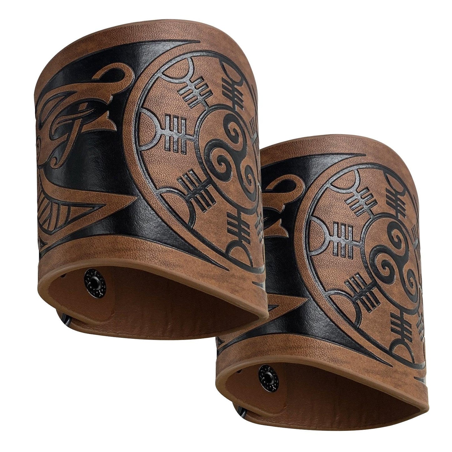 HiiFeuer 2 PCS Viking Embossed Faux Leather Cuff Bracelet, Norse Retro Wristband, Nordic Mjolnir Vegvisir Pattern Cuff Bangle Bracelet