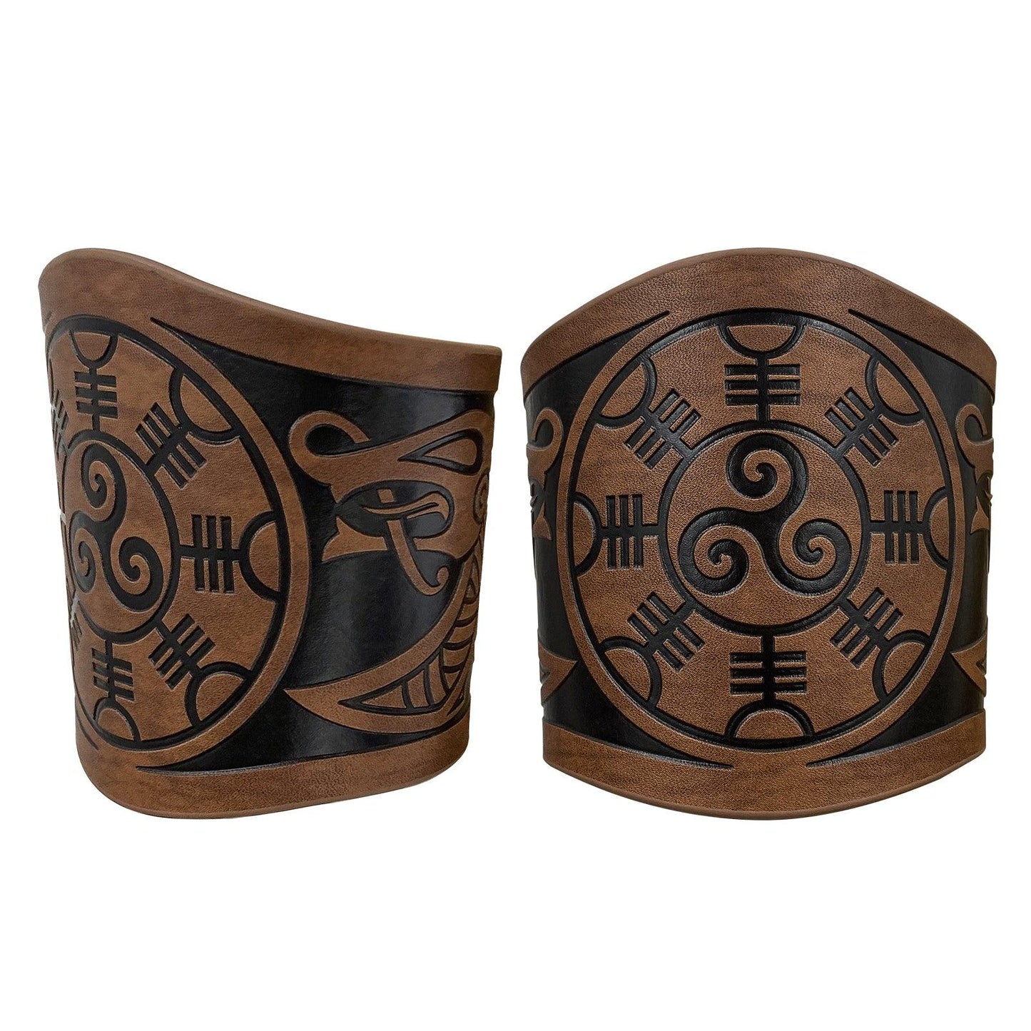 HiiFeuer 2 PCS Viking Embossed Faux Leather Cuff Bracelet, Norse Retro Wristband, Nordic Mjolnir Vegvisir Pattern Cuff Bangle Bracelet