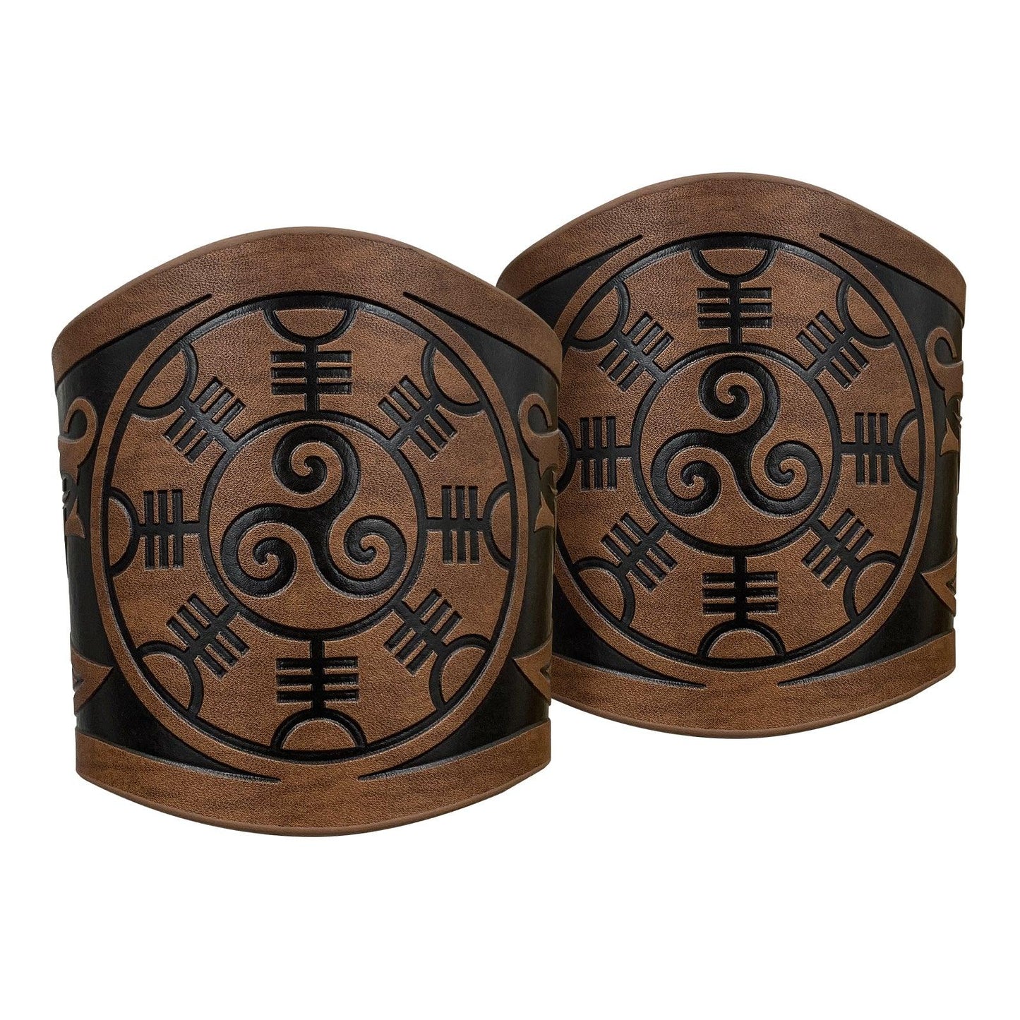 HiiFeuer 2 PCS Viking Embossed Faux Leather Cuff Bracelet, Norse Retro Wristband, Nordic Mjolnir Vegvisir Pattern Cuff Bangle Bracelet