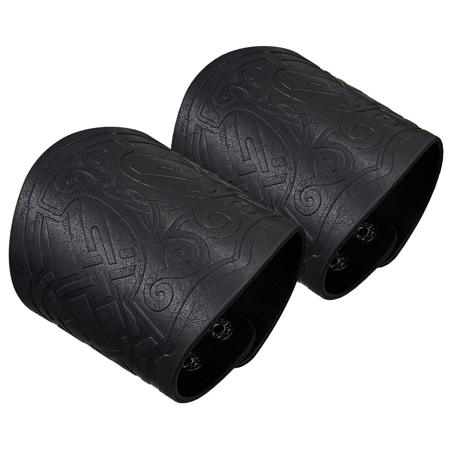 HiiFeuer 2 PCS Viking Embossed Faux Leather Cuff Bracelet, Norse Retro Wristband, Nordic Mjolnir Vegvisir Pattern Cuff Bangle Bracelet