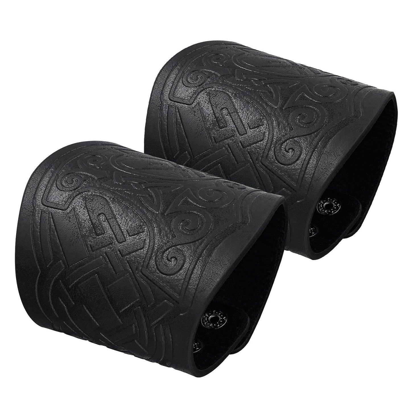 HiiFeuer 2 PCS Viking Embossed Faux Leather Cuff Bracelet, Norse Retro Wristband, Nordic Mjolnir Vegvisir Pattern Cuff Bangle Bracelet
