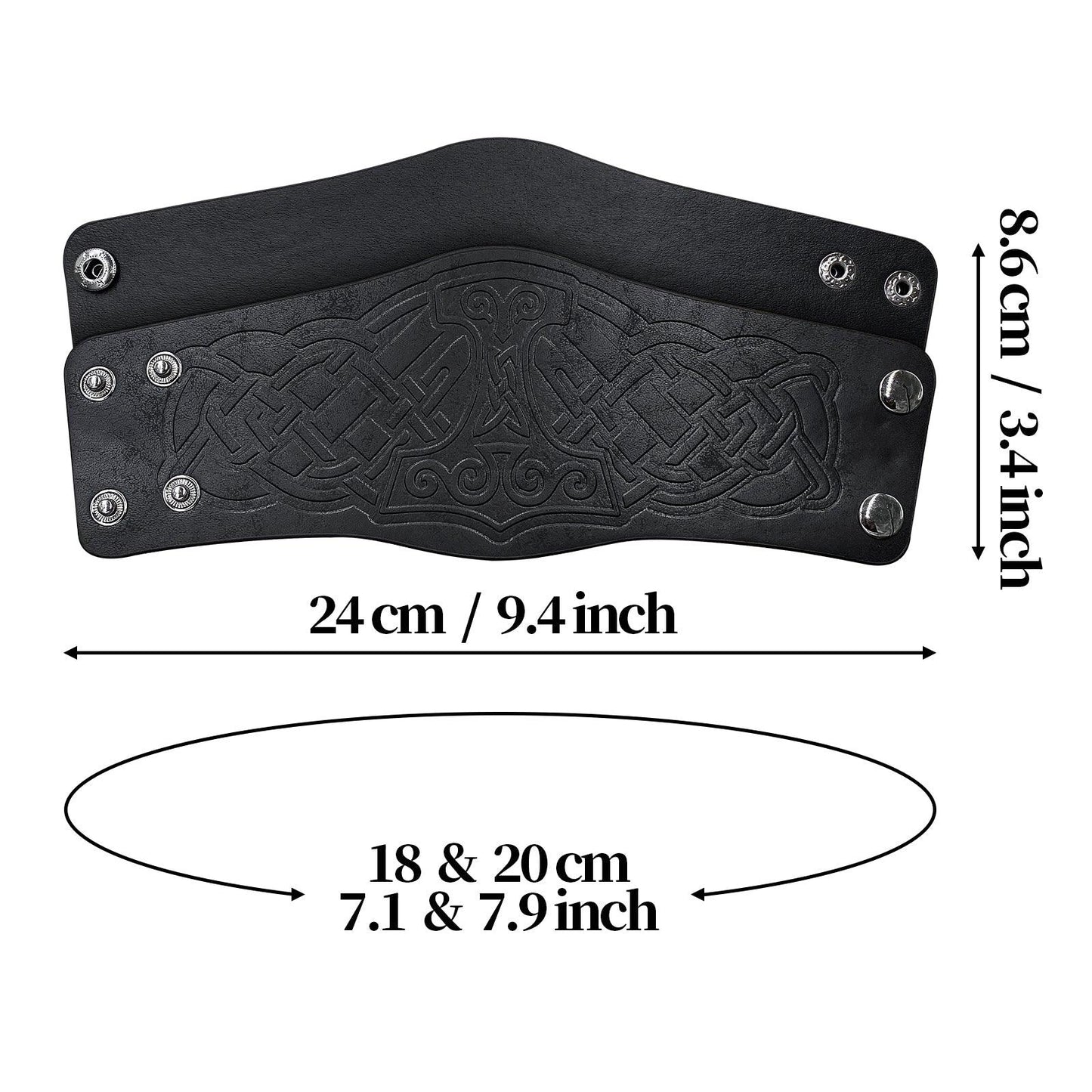 HiiFeuer 2 PCS Viking Embossed Faux Leather Cuff Bracelet, Norse Retro Wristband, Nordic Mjolnir Vegvisir Pattern Cuff Bangle Bracelet