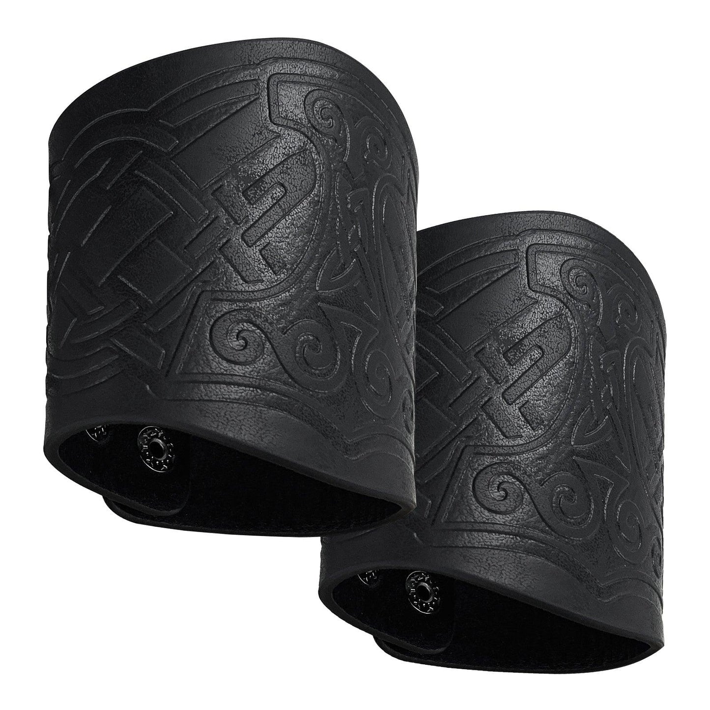 HiiFeuer 2 PCS Viking Embossed Faux Leather Cuff Bracelet, Norse Retro Wristband, Nordic Mjolnir Vegvisir Pattern Cuff Bangle Bracelet