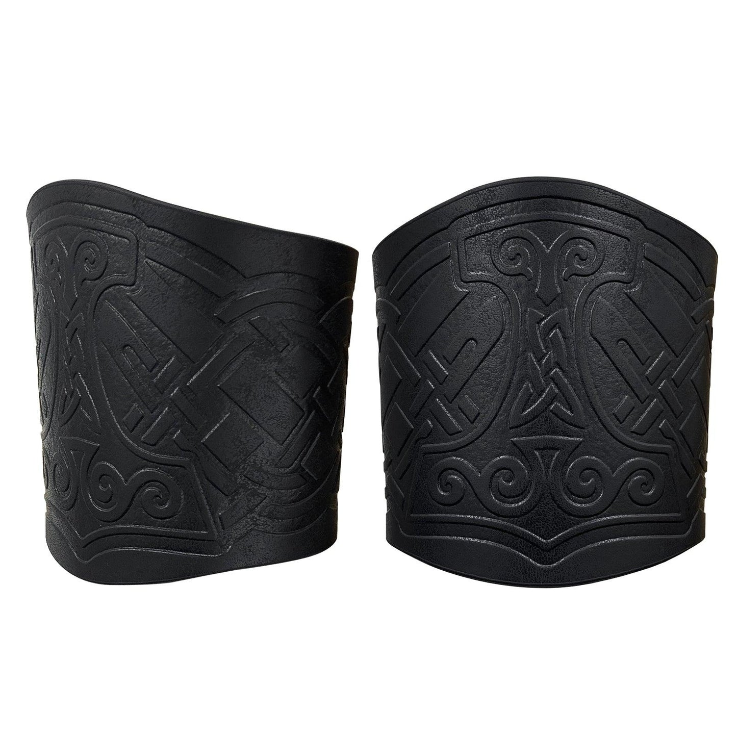 HiiFeuer 2 PCS Viking Embossed Faux Leather Cuff Bracelet, Norse Retro Wristband, Nordic Mjolnir Vegvisir Pattern Cuff Bangle Bracelet