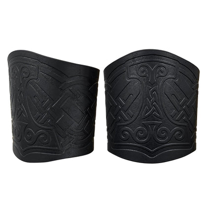 HiiFeuer 2 PCS Viking Embossed Faux Leather Cuff Bracelet, Norse Retro Wristband, Nordic Mjolnir Vegvisir Pattern Cuff Bangle Bracelet