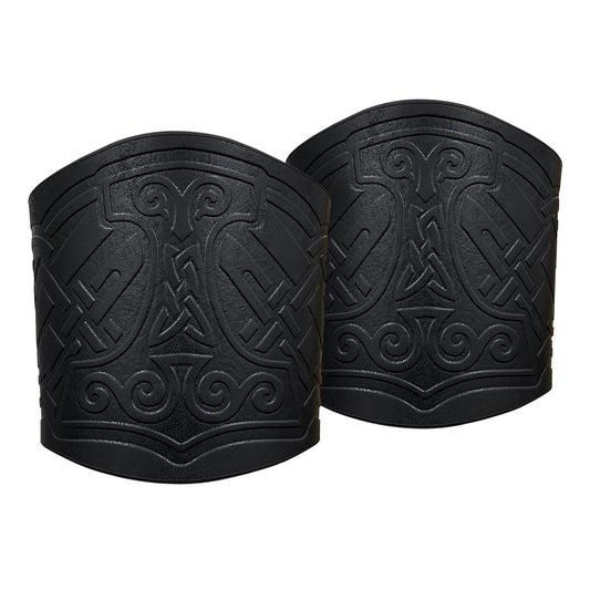 HiiFeuer 2 PCS Viking Embossed Faux Leather Cuff Bracelet, Norse Retro Wristband, Nordic Mjolnir Vegvisir Pattern Cuff Bangle Bracelet