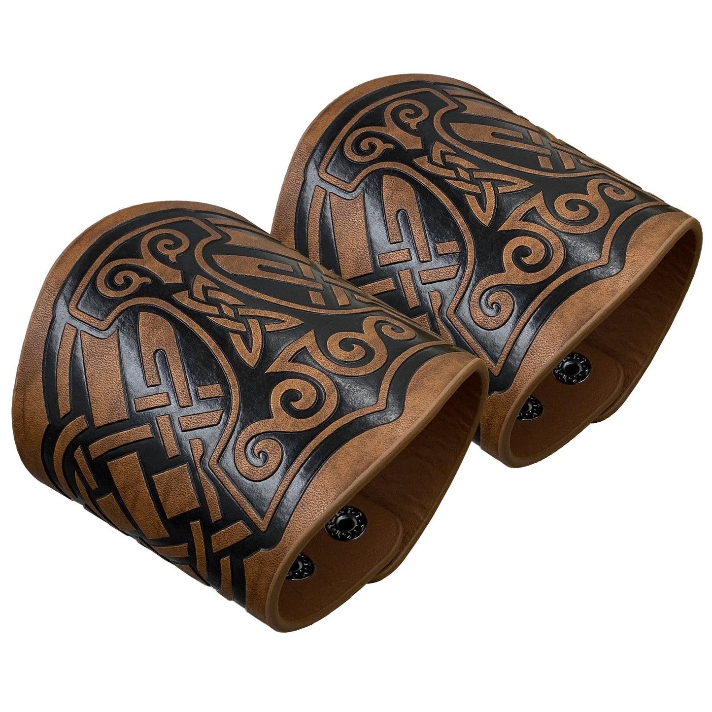 HiiFeuer 2 PCS Viking Embossed Faux Leather Cuff Bracelet, Norse Retro Wristband, Nordic Mjolnir Vegvisir Pattern Cuff Bangle Bracelet