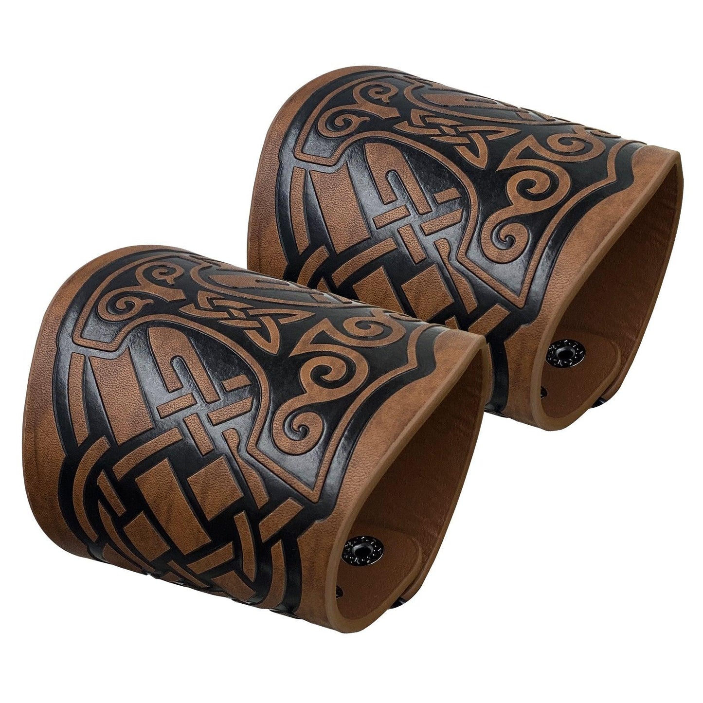 HiiFeuer 2 PCS Viking Embossed Faux Leather Cuff Bracelet, Norse Retro Wristband, Nordic Mjolnir Vegvisir Pattern Cuff Bangle Bracelet