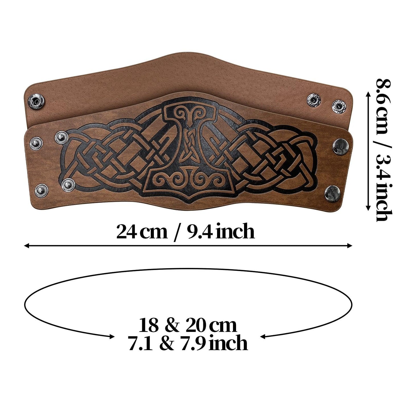 HiiFeuer 2 PCS Viking Embossed Faux Leather Cuff Bracelet, Norse Retro Wristband, Nordic Mjolnir Vegvisir Pattern Cuff Bangle Bracelet