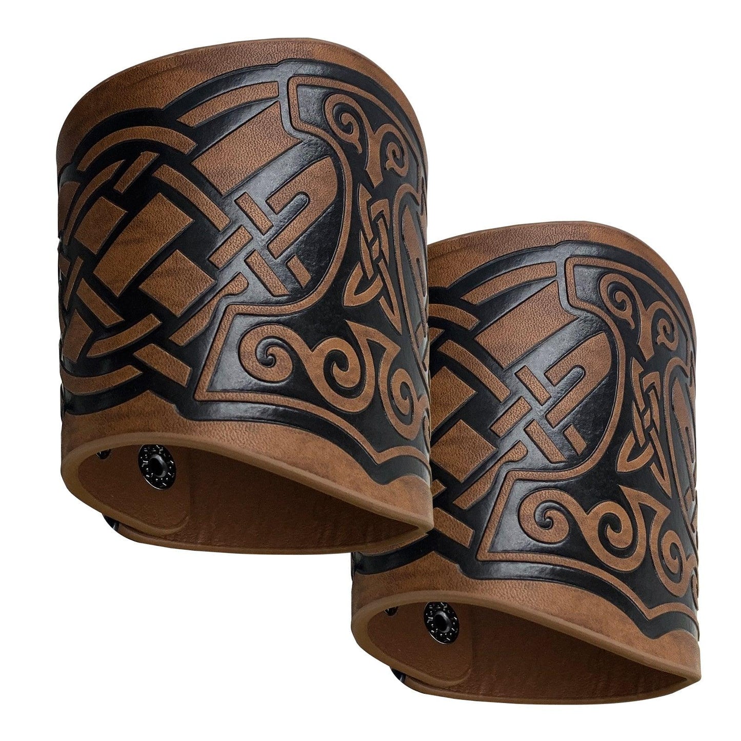 HiiFeuer 2 PCS Viking Embossed Faux Leather Cuff Bracelet, Norse Retro Wristband, Nordic Mjolnir Vegvisir Pattern Cuff Bangle Bracelet