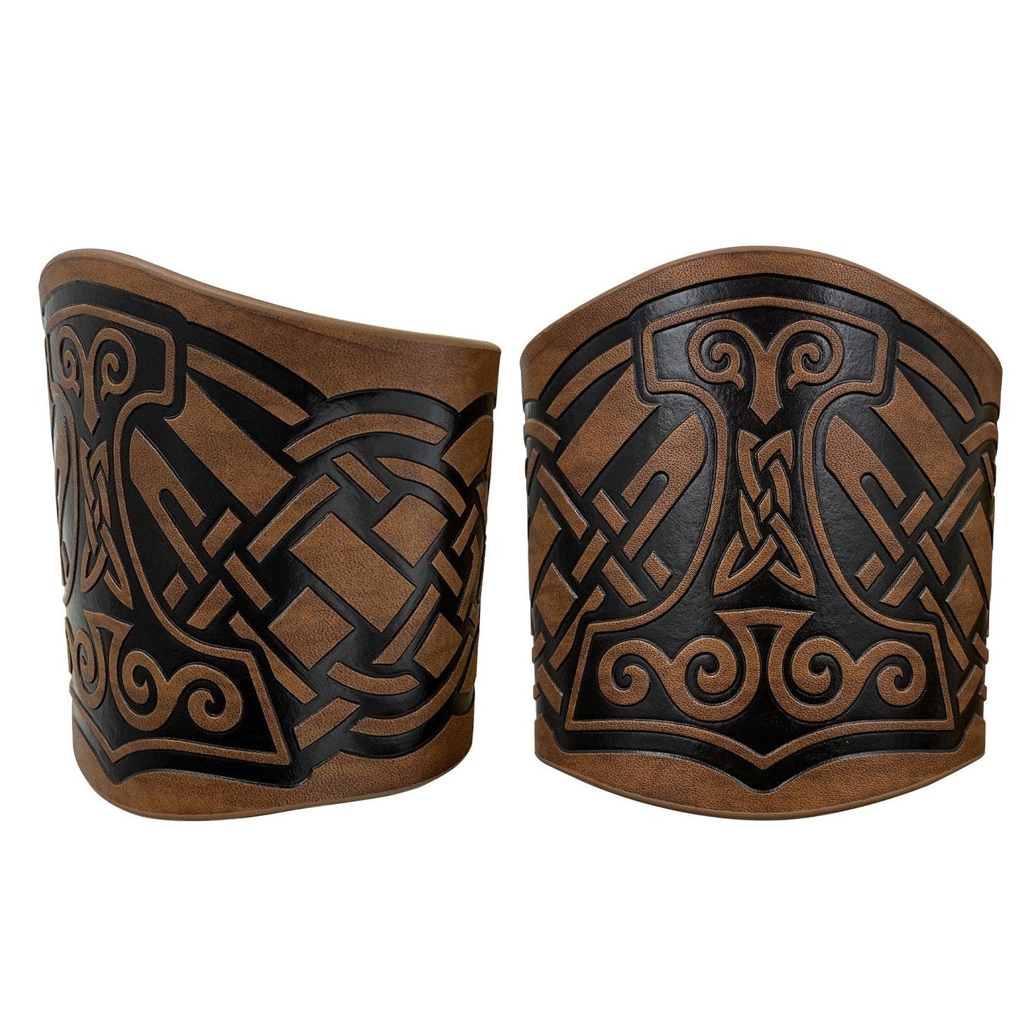 HiiFeuer 2 PCS Viking Embossed Faux Leather Cuff Bracelet, Norse Retro Wristband, Nordic Mjolnir Vegvisir Pattern Cuff Bangle Bracelet