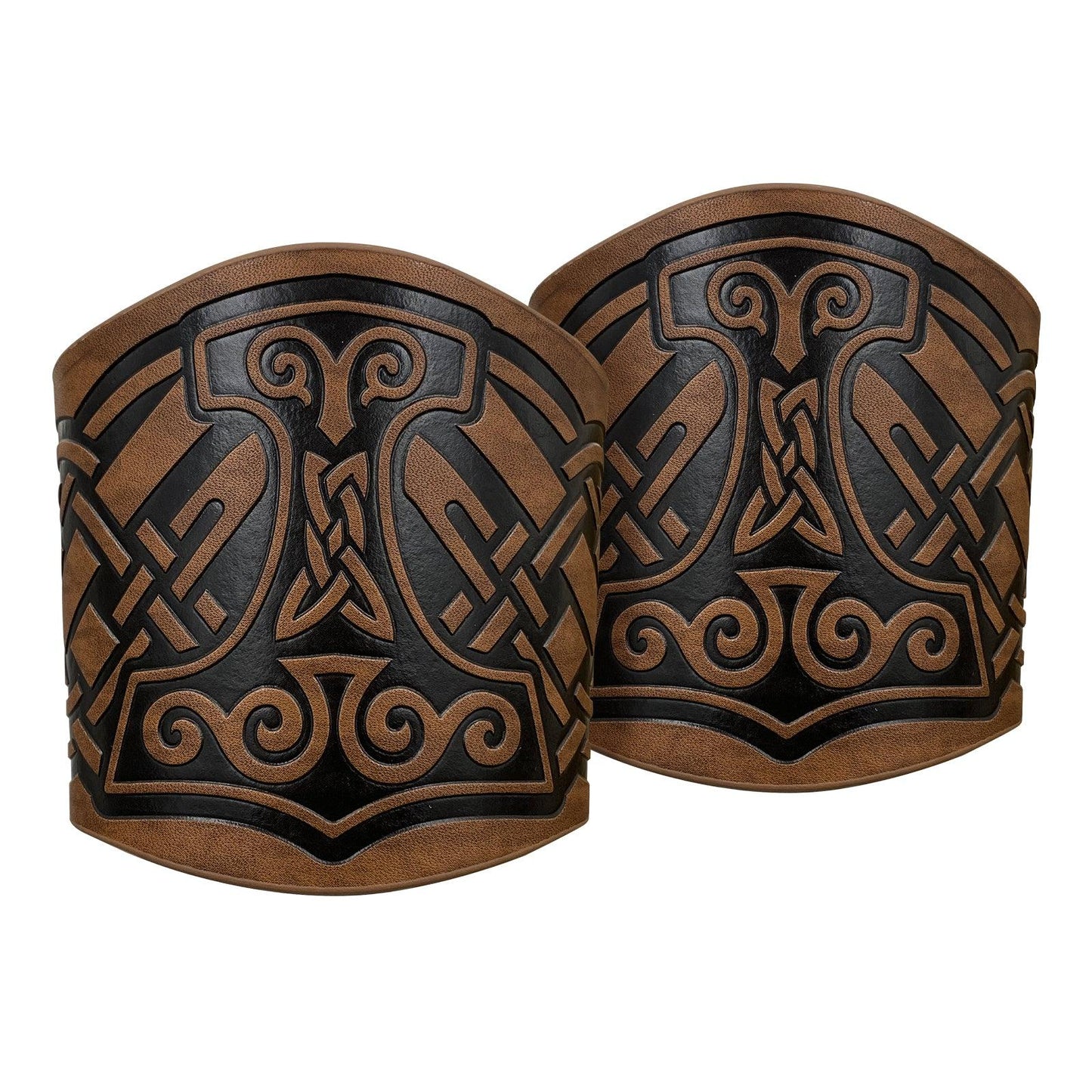 HiiFeuer 2 PCS Viking Embossed Faux Leather Cuff Bracelet, Norse Retro Wristband, Nordic Mjolnir Vegvisir Pattern Cuff Bangle Bracelet