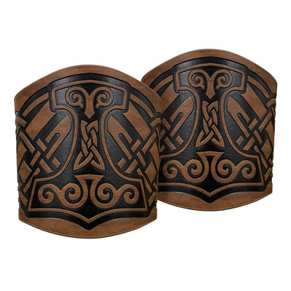 HiiFeuer 2 PCS Viking Embossed Faux Leather Cuff Bracelet, Norse Retro Wristband, Nordic Mjolnir Vegvisir Pattern Cuff Bangle Bracelet