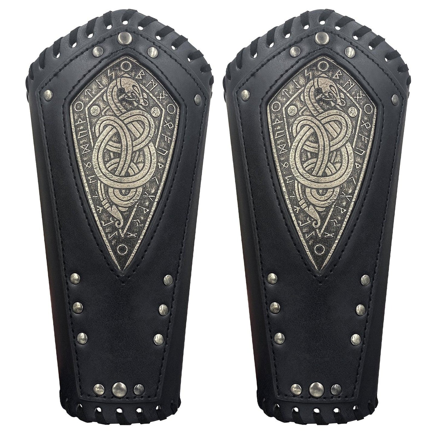 HiiFeuer Viking Embossed Dragon Faux Leather Arm Guards, Medieval Vintage Mercenary Arm Bracers, Retro Knight Gauntlets