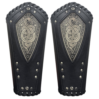 HiiFeuer Viking Embossed Dragon Faux Leather Arm Guards, Medieval Vintage Mercenary Arm Bracers, Retro Knight Gauntlets