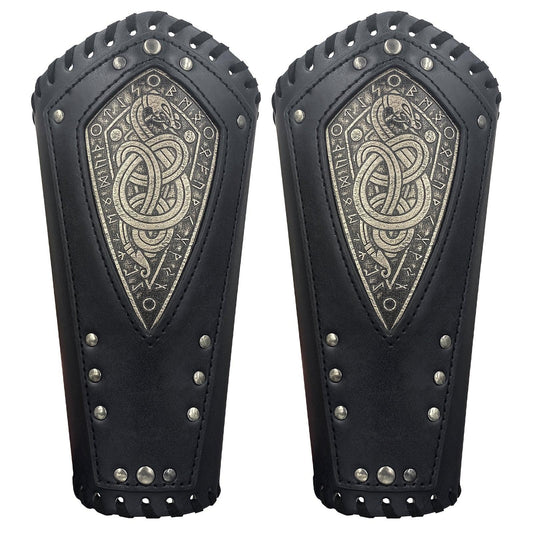HiiFeuer Viking Embossed Dragon Faux Leather Arm Guards, Medieval Vintage Mercenary Arm Bracers, Retro Knight Gauntlets